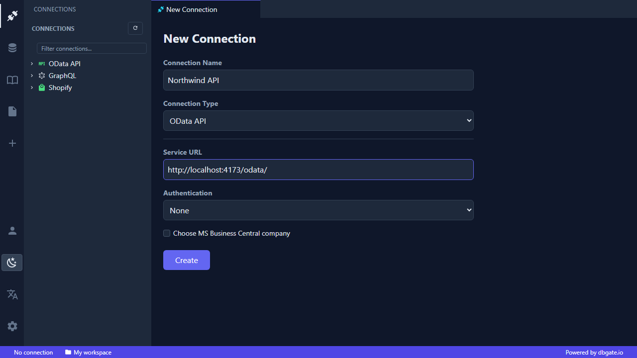 DbGate Central - connect to an API endpoint