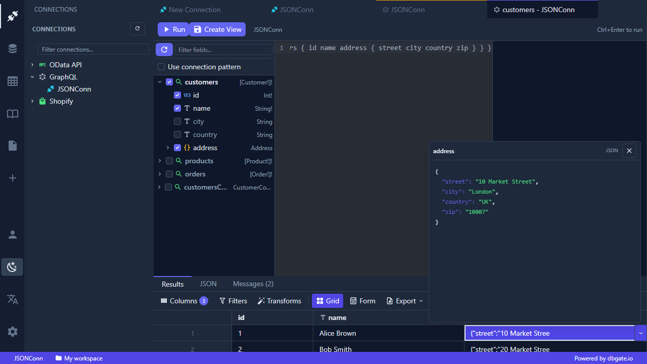 DbGate Central - inspect and edit JSON